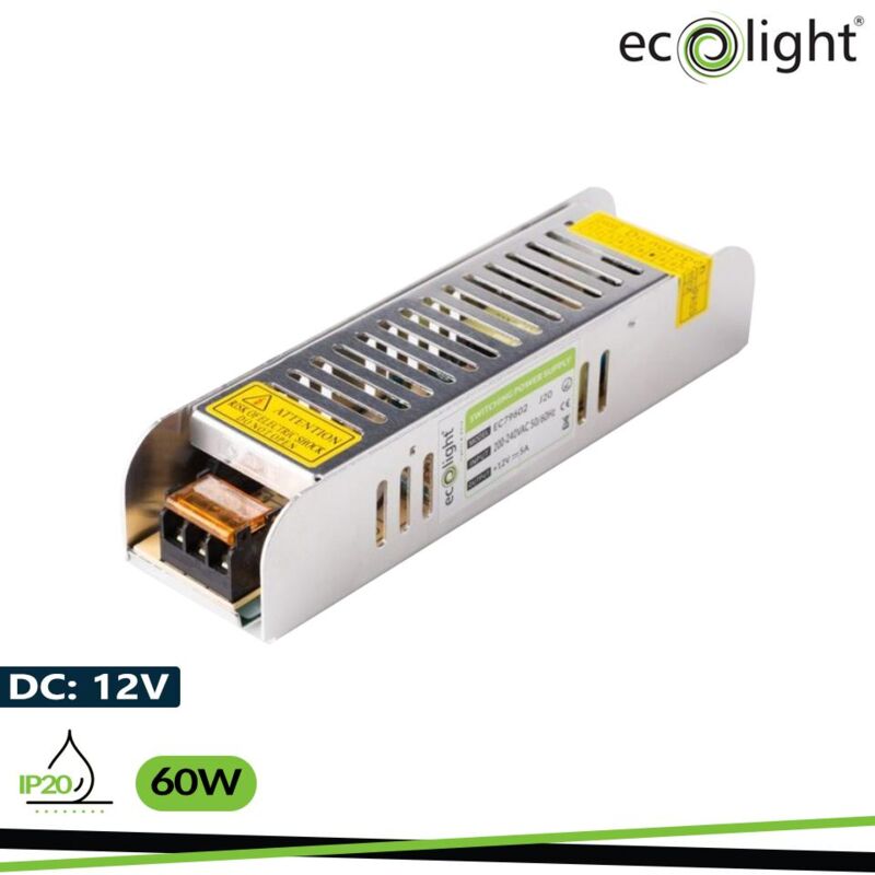 foto del prodotto alimentatore led 60w 12v 5a ip20 slim 160x40x32mm