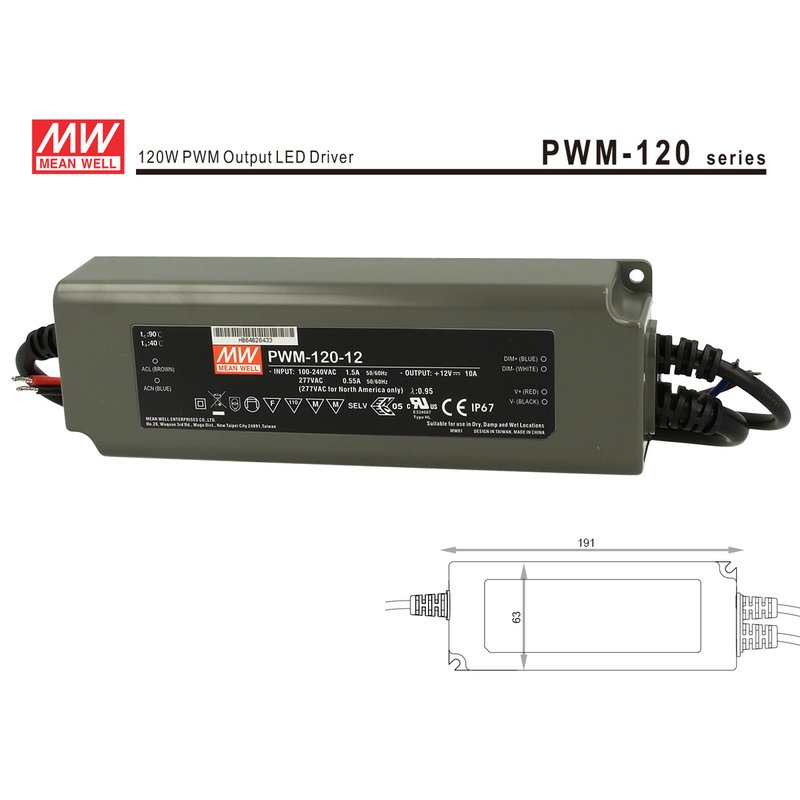 foto del prodotto alimentatore led mw mean well pwm 120 12 dimmerabile 120w 12v ip67 dimming 3 in 1 0 10v 10v pwm resistance