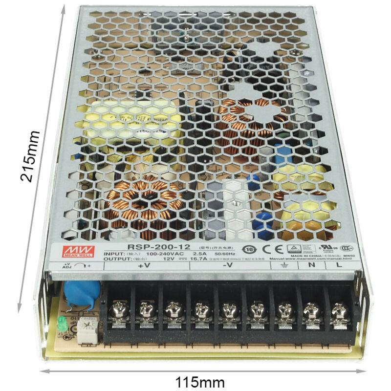 foto del prodotto alimentatore mw mean well cv 200w 16,7a rsp-200-12 trasformatore da ac 220v a dc 12v per luci led senza ventola