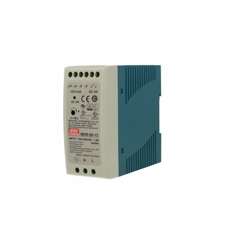 foto del prodotto alimentatore rotaia industriale mw mean well mdr 60 12 60w 12v 5a barra guida din rail single power supply input 220v 110v