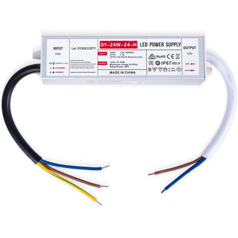 foto del prodotto alimentatore slim a tenuta stagna 24w 24v 1,0a ip67