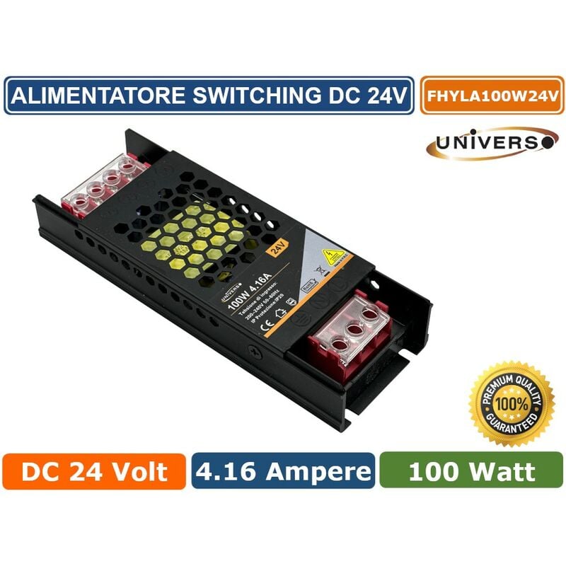 foto del prodotto alimentatore slim metallico stabilizzato switching trimmer 220v-24v 4.16a 100 watt colore nero