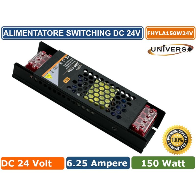 foto del prodotto alimentatore slim metallico stabilizzato switching trimmer 220v 24v 6.25a 150 watt colore nero