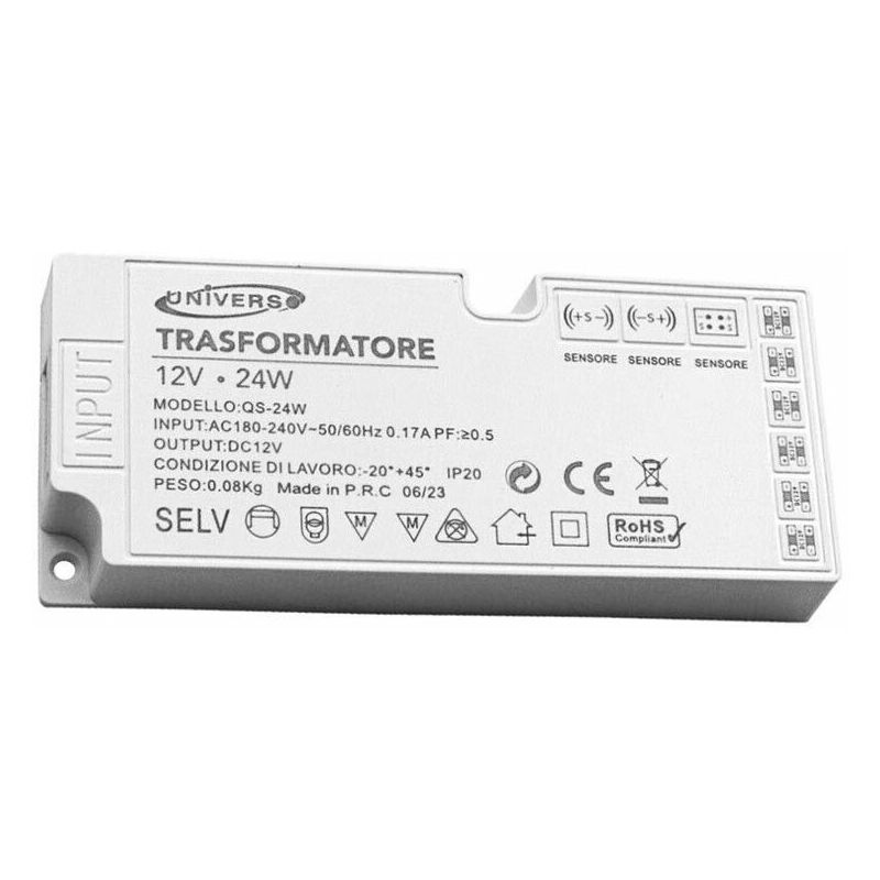 foto del prodotto alimentatore slim trasformatore da 230v a 12v 24 w per striscia led sensori luci