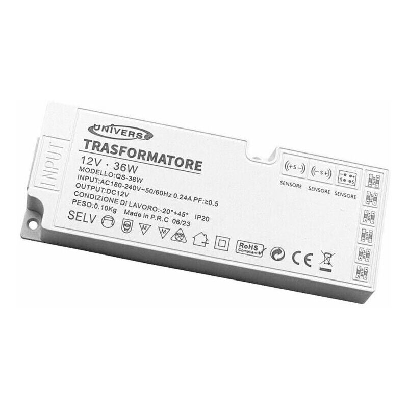 foto del prodotto alimentatore slim trasformatore da 230v a 12v 36 w per striscia led sensori luci