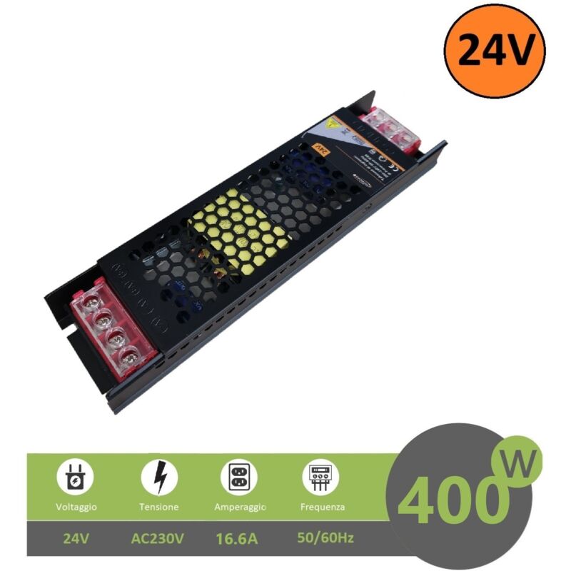 foto del prodotto alimentatore stabilizzato ultrasottile 24v 16.6a 400w trasformatore professionale slim salvaspazio