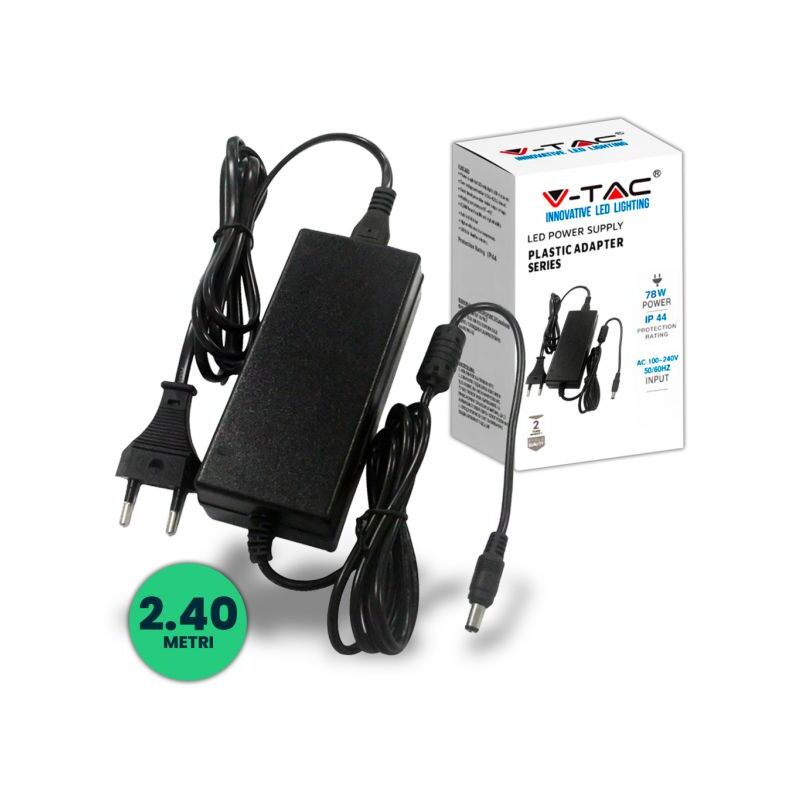 foto del prodotto alimentatore strip led 78w 12v 6.5a plug and play con jack 2.1 e cavo 2.4m con spina ip44