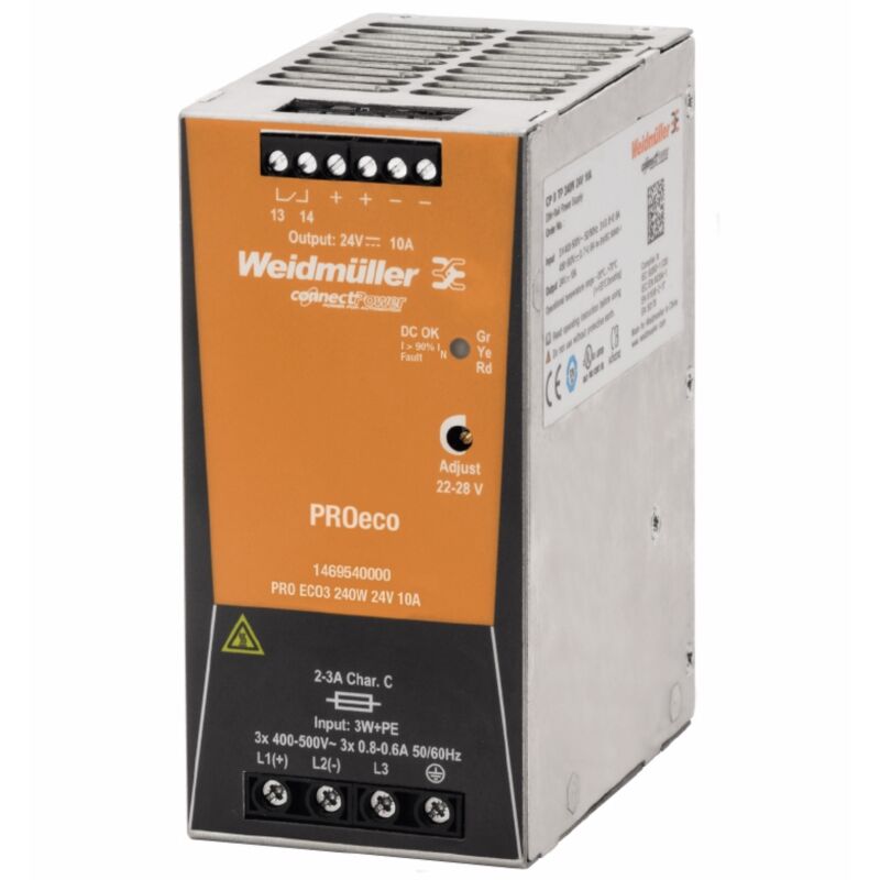 foto del prodotto alimentatore switching attacco din ingresso trifase 24v 240w 10a