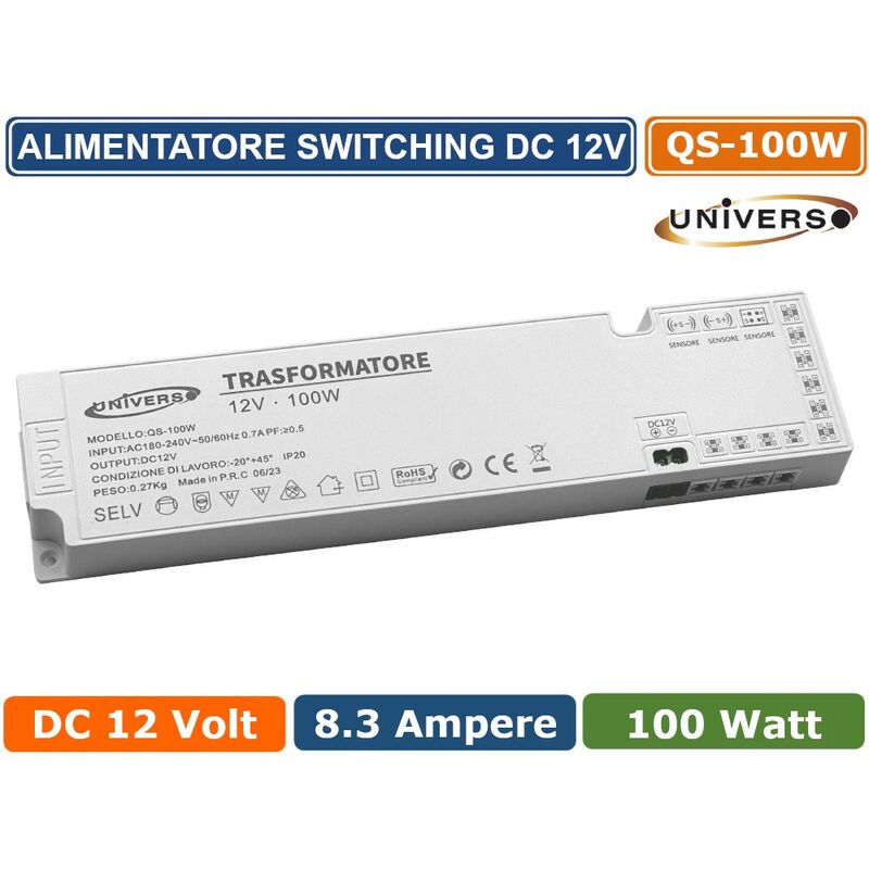 foto del prodotto alimentatore switching dc 12v 100w 8.33a 11 uscite 3 ingresso sensore per strip led