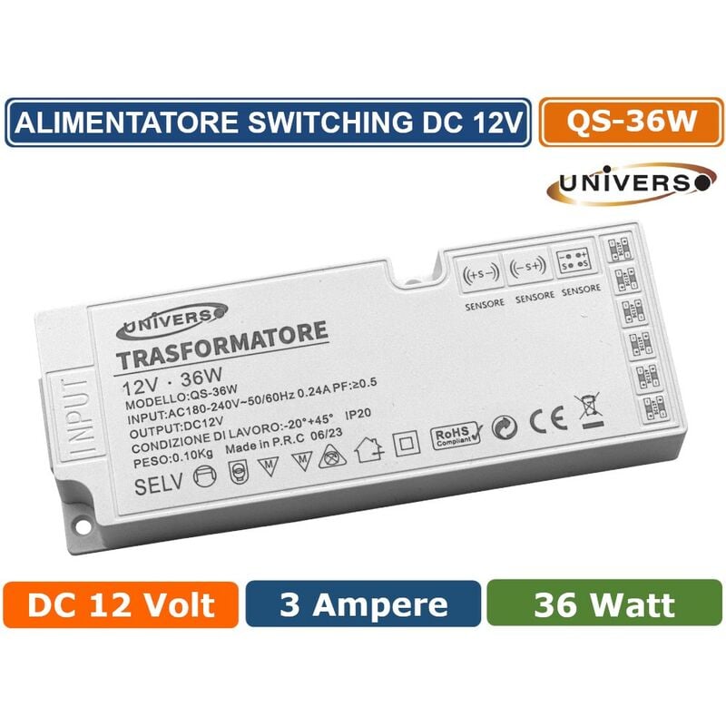 foto del prodotto alimentatore switching dc 12v 36w 3a 6 uscite 3 ingresso sensore per strip led