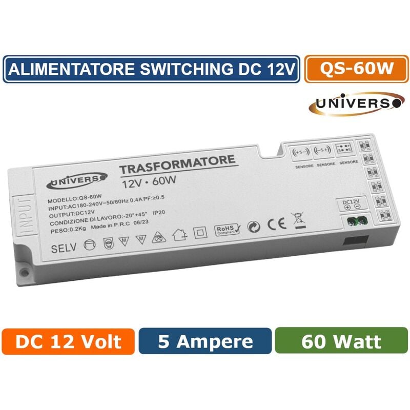 immagine 0 del prodotto alimentatore switching dc 12v 60w 5a 7 uscite 3 ingresso sensore per strip led