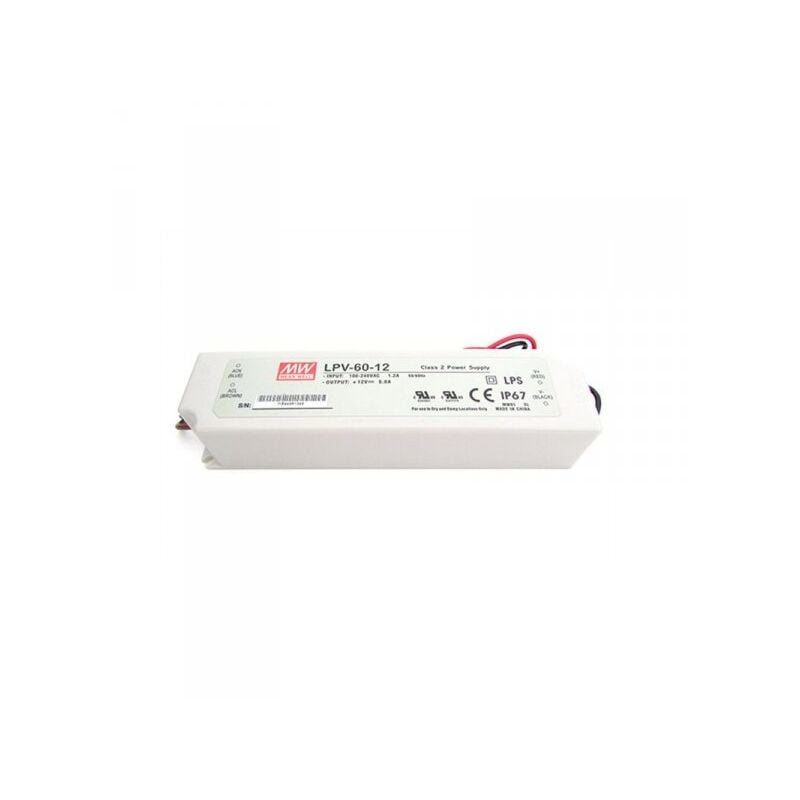 foto del prodotto alimentatore trasformatore cv mw mean well impermeabile ip67 12v 60w 5a lpv 60 12 input 220v e 110v