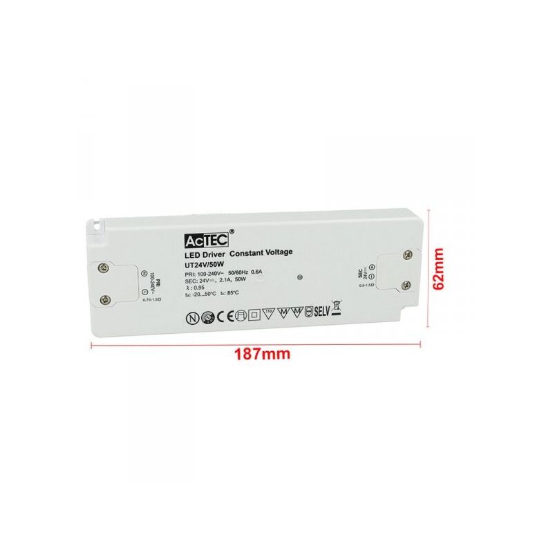 foto del prodotto alimentatore trasformatore cv slim 24v 50w 2,1a voltaggio costante 187x62x22mm