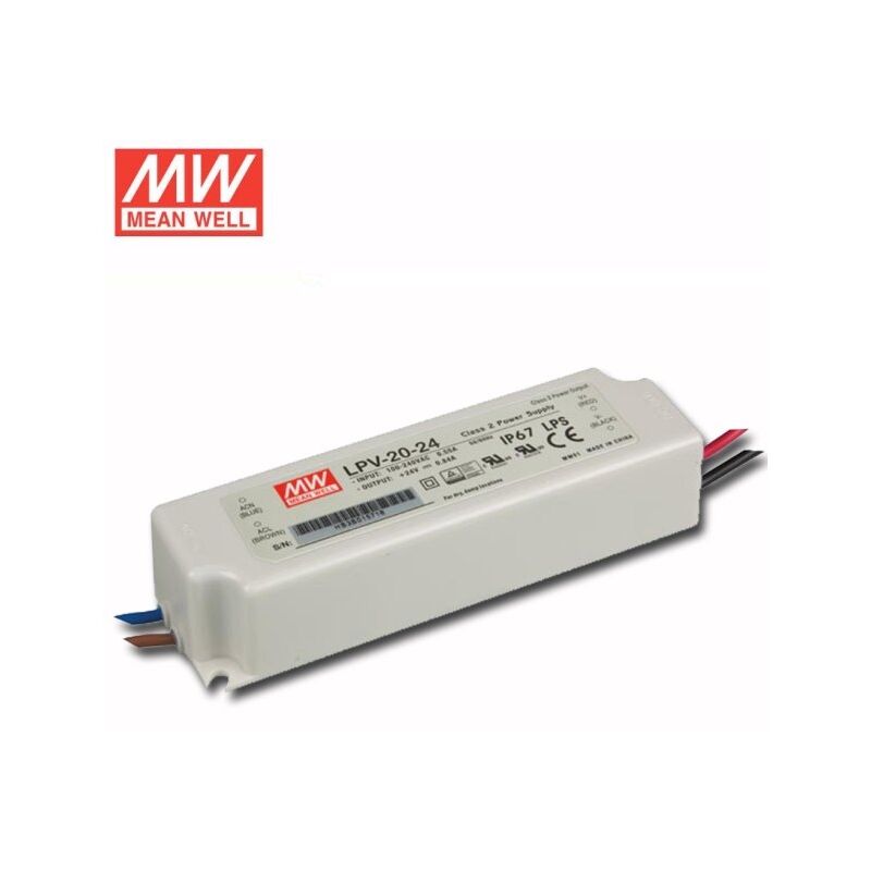 foto del prodotto alimentatore trasformatore impermeabile ac dc 24 v mean well 20 w 0,84a a lpv 20 24
