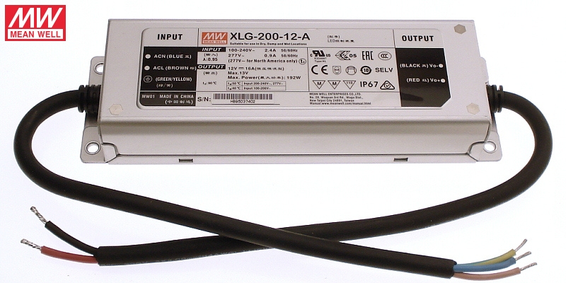 foto del prodotto alimentatore trasformatore mean well 200w 12v ip67 xlg 200 12a impermeabile