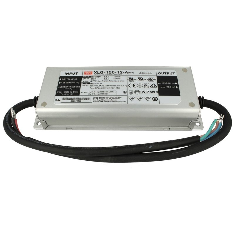 foto del prodotto alimentatore trasformatore mw mean well impermeabile ip67 12v 150w 12,5a xlg 150 12 a