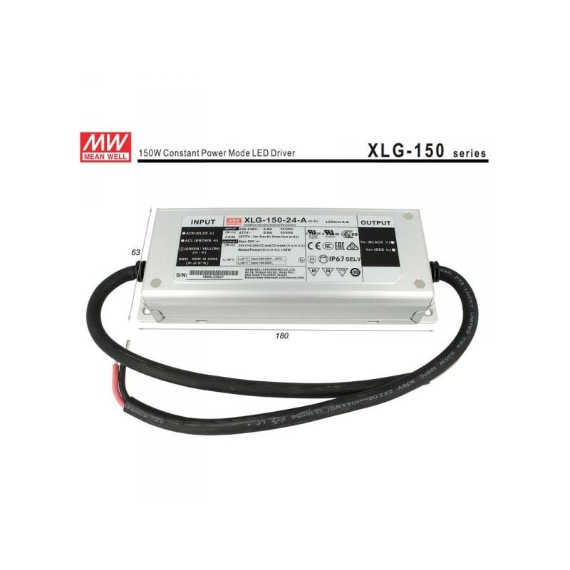 foto del prodotto alimentatore trasformatore mw mean well impermeabile ip67 24v 150w 6,25a xlg 150 24 a