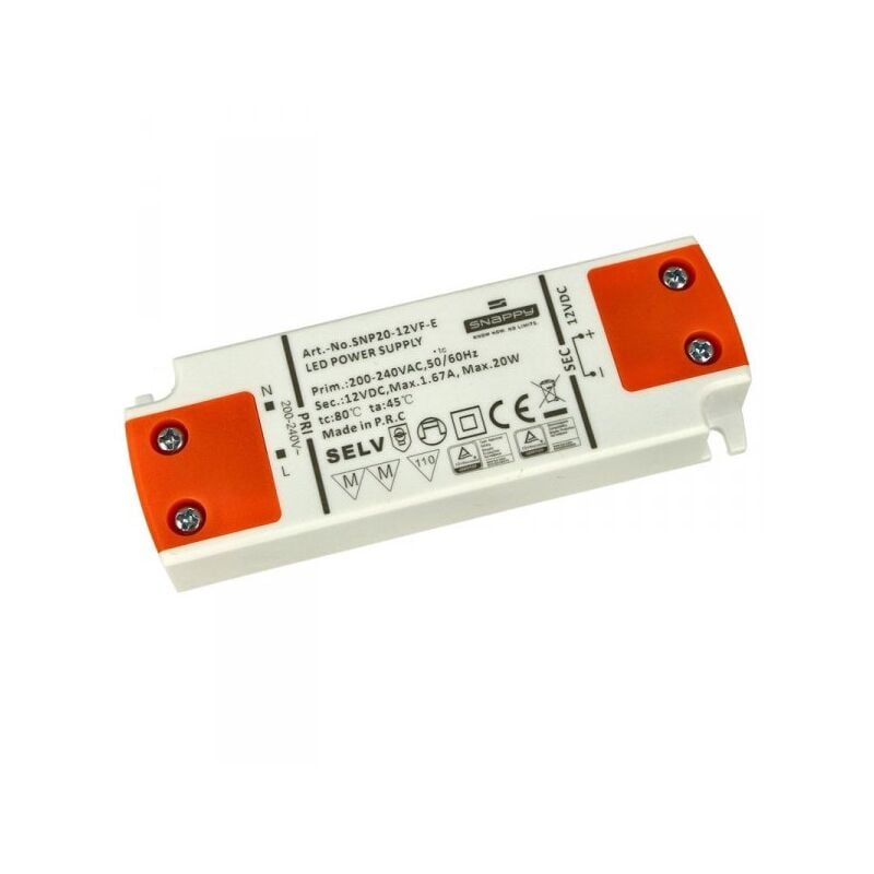 foto del prodotto alimentatore trasformatore slim 12v 20w 1,67a 16mm snappy se20-12vf