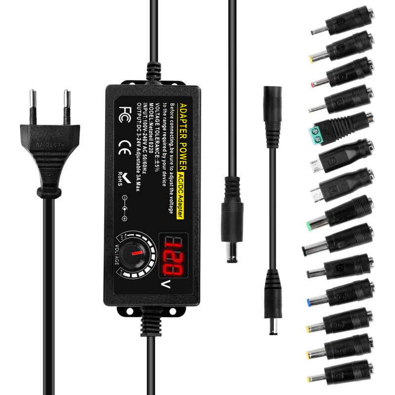 foto del prodotto alimentatore universale 3a 72w adattatore di alimentazione regolabile 3v 24v convertitore ca cc 100v 240v ue dewin