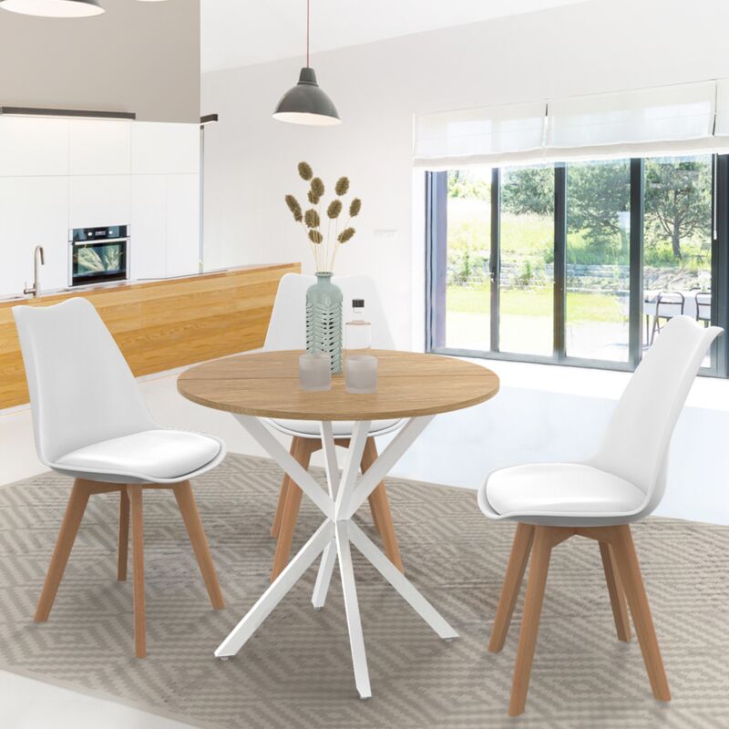 foto del prodotto alix mesa de comedor redonda para 2 a 4 personas, de madera y pata de ara a blanca 80 cm