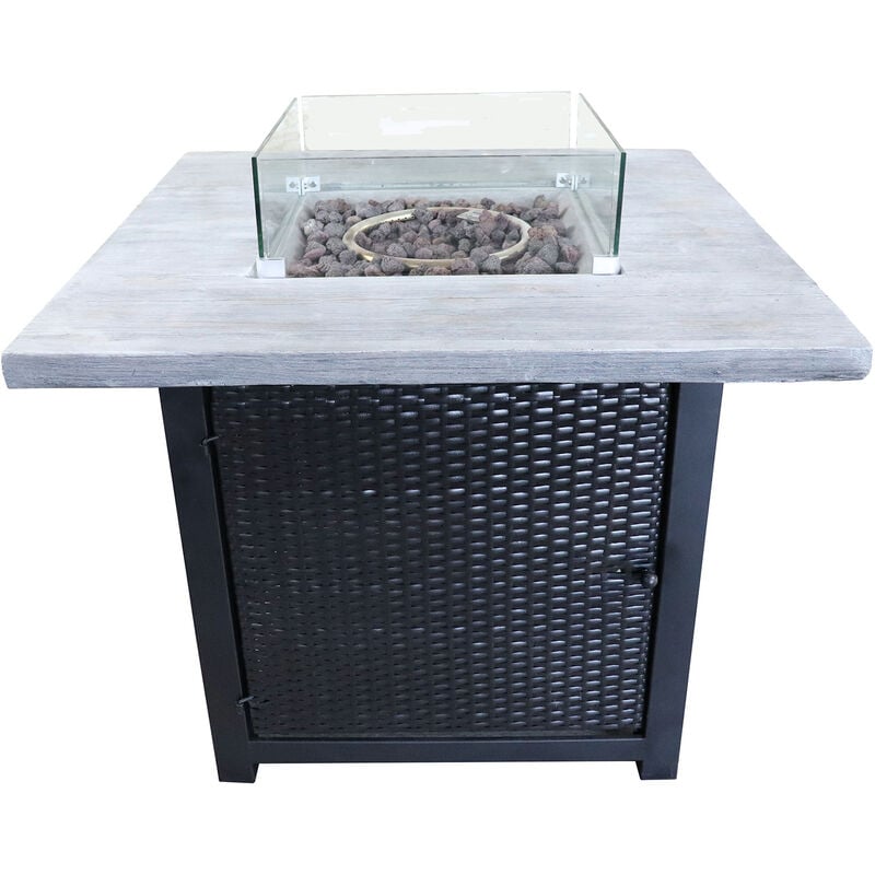 foto del prodotto all aperto giardino rattan gas propano fire pit bruciatore da tavolo, braciere senza fumo, riscaldatore per mobili da patio con schermo in vetro,