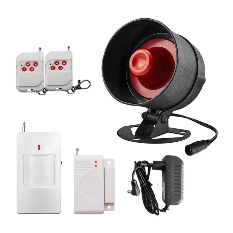 foto del prodotto allarme domestico wireless, allarme domestico super rumoroso da 115 db con 1 allarme per porta e finestra, 1 allarme con sirena, 2 telecomandi, 1