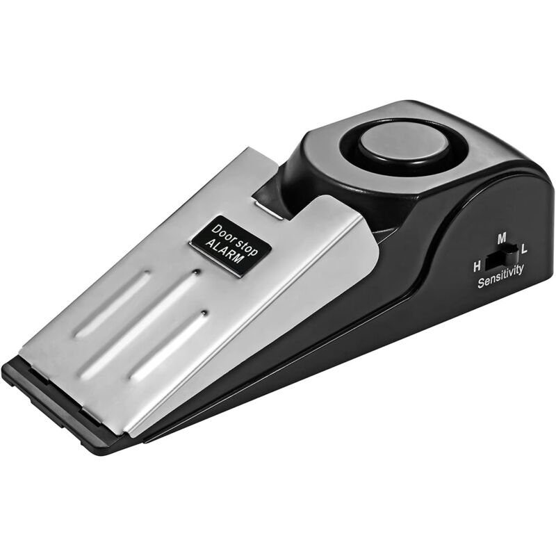 foto del prodotto allarme fermaporta, allarme fermaporta in gomma antiscivolo a forma di cuneo con sensibilit regolabile da 125 db, leggero, adatto per viaggi in casa