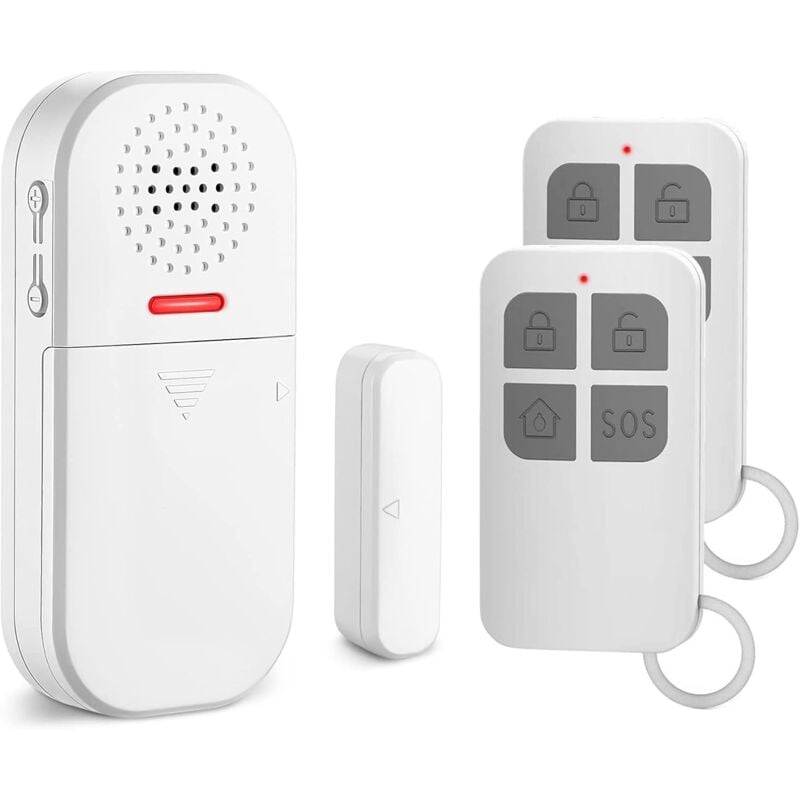 foto del prodotto allarme per porte e finestre, 2 telecomandi, sirena da 130 db, volume regolabile, 5 modalit di funzionamento, sensore di sicurezza magnetico,