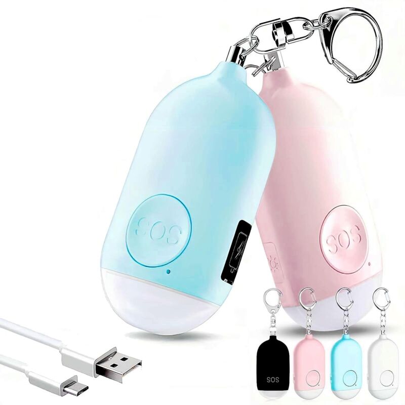 immagine 0 del prodotto allarme personale antiaggressione da 130 db, confezione da 2, con portachiavi, ricaricabile, tascabile, con torcia a led, per donne, bambini e