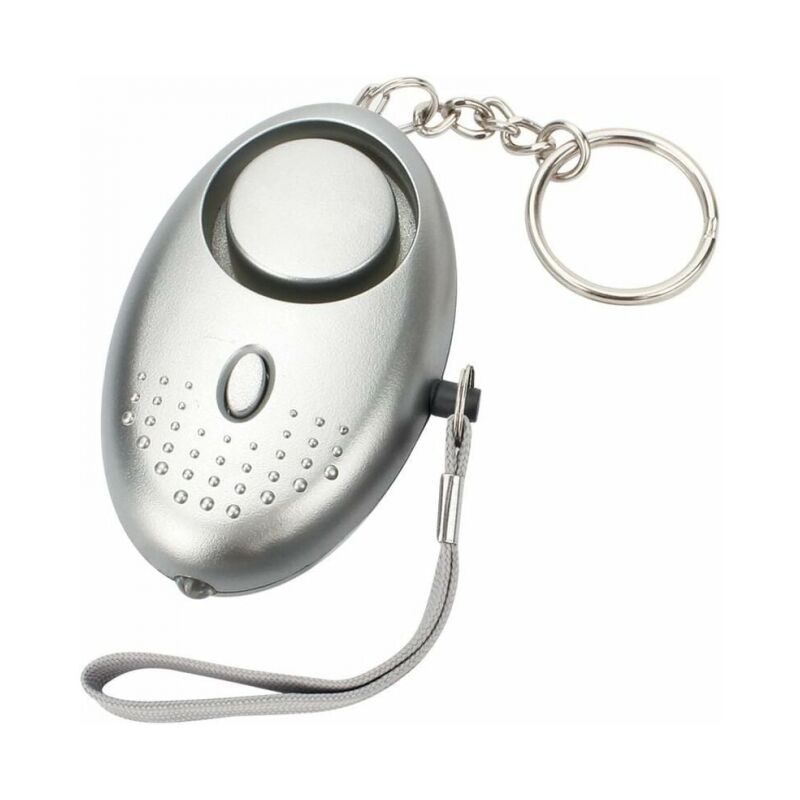 foto del prodotto allarme personale in argento, allarme di emergenza portachiavi da 140 db con torcia anti-attacco a luce led per donne, bambini, anziani