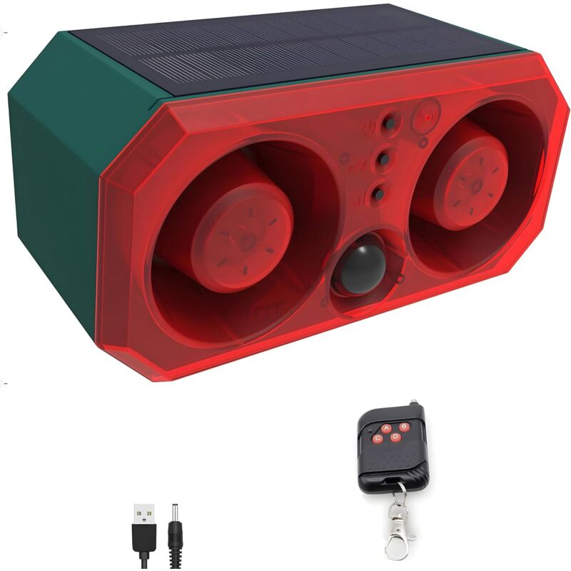 foto del prodotto allarme solare per esterni con sensore di movimento comboss dog barking, rilevatore di movimento con suono di abbaio del cane con 2 generatori di