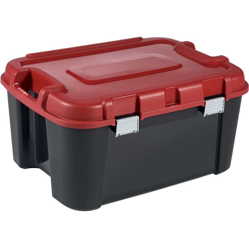 foto del prodotto allibert 229230, totem baule con 4 ruote in plastica, misure 79,7 x 59,7 x 40,79 cm, capienza 140 l, colore nero rosso