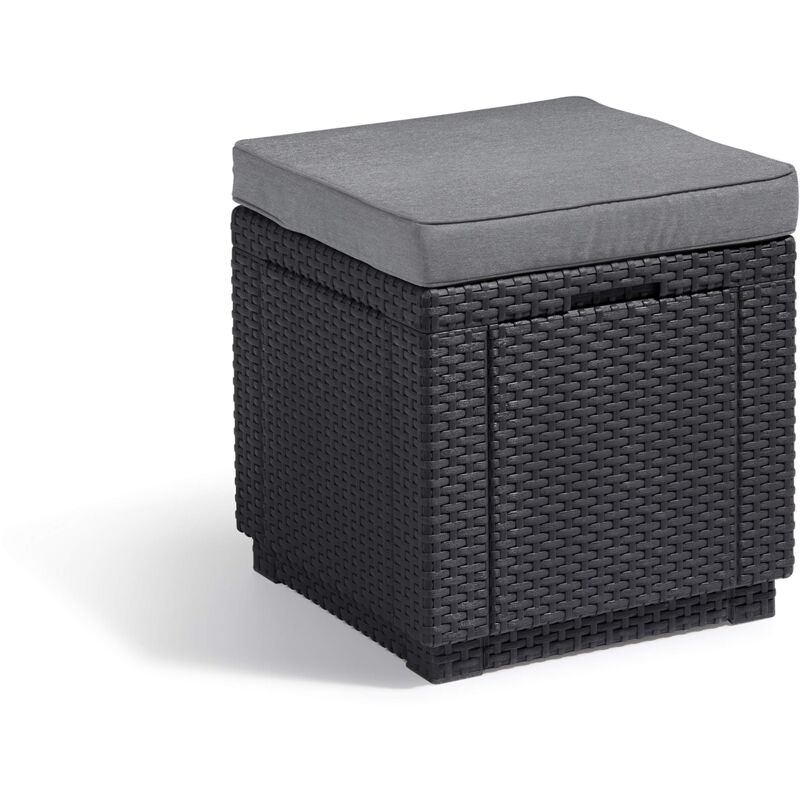 foto del prodotto allibert by cube sgabello con vano portaoggetti, con coperchio rimovibile, effetto rattan piatto, resistente alle intemperie, 42 x 42 x 39 cm,