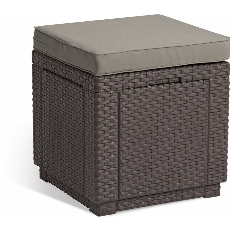 foto del prodotto allibert by keter cube sgabello con vano portaoggetti, con coperchio rimovibile, effetto rattan, resistente alle intemperie, 42 x 42 x 39 cm,