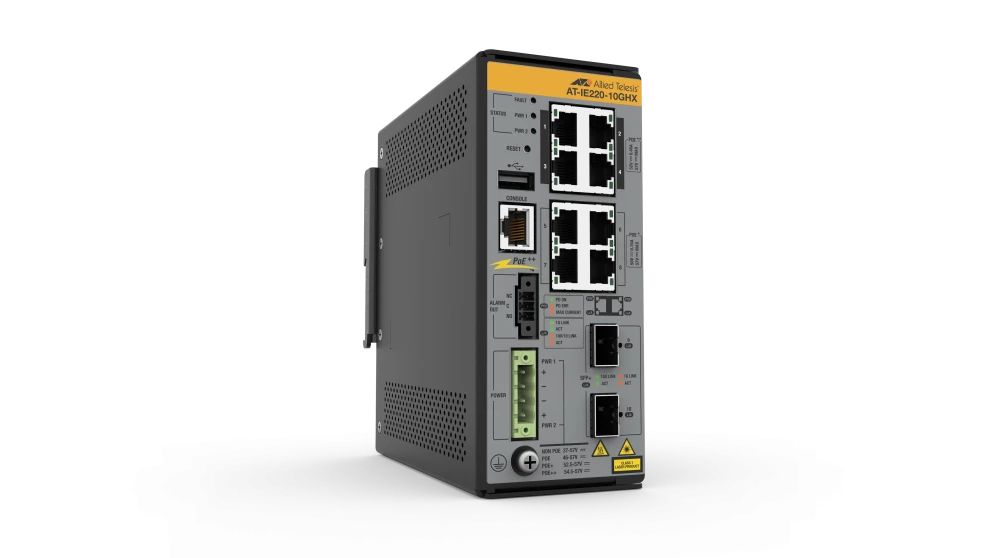foto del prodotto allied telesis ie220 10ghx gestito l2 gigabit ethernet 10 100 1000 supporto power over ethernet poe grigio