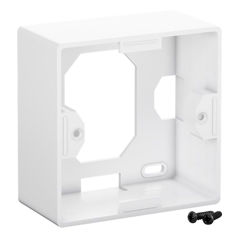 foto del prodotto alloggiamento sopraintonaco, adatto alla piastra da incasso keystone 80 x 80 e alle scatole da incasso cat 6 6a.