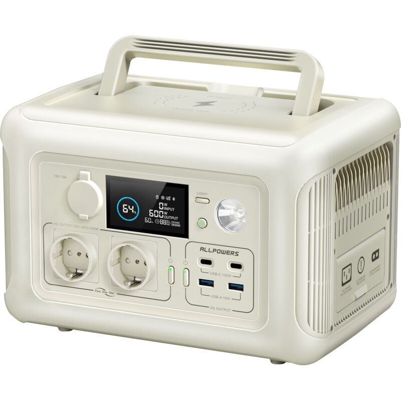 foto del prodotto allpowers centrale elettrica portatile r600, 299wh 600w generatore solare, batteria lifepo4 power station portatile, 1200w picco uscita ca, 0 100 