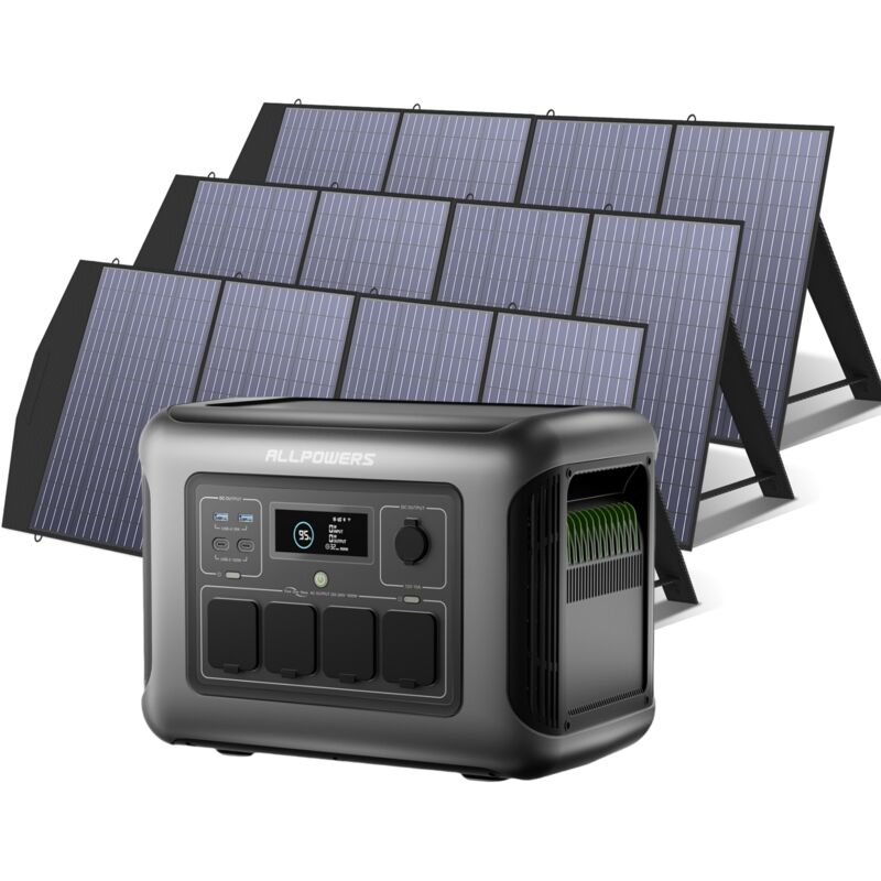 foto del prodotto allpowers generatore solare r600 con pannello solare flessibile monocristallino da 200w, 600w uscita ca, 299wh lifepo4 power station portatile per