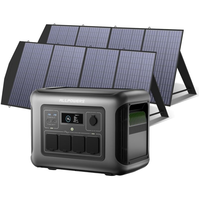foto del prodotto allpowers r1500 lite 2025 nuovo centrale elettrica portatile con 2 x 200w pannello solare, lfp batteria da 1056wh, 4 uscite ac da 1600w 3200w