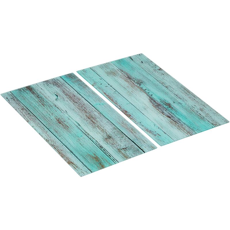 foto del prodotto allstar coprifornelli in vetro blue wood set 2 pezzi set di 2 coprifornelli per piani di cottura in vetroceramica, vetro temperato, 30 x 0.8 x 52