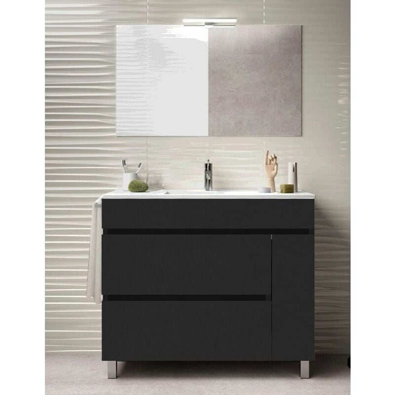 foto del prodotto allstone set da bagno caprera 2 cassetti e una porta 7 colori diversi 15 misure include mobile, lavabo e specchio grafite 70x45cm
