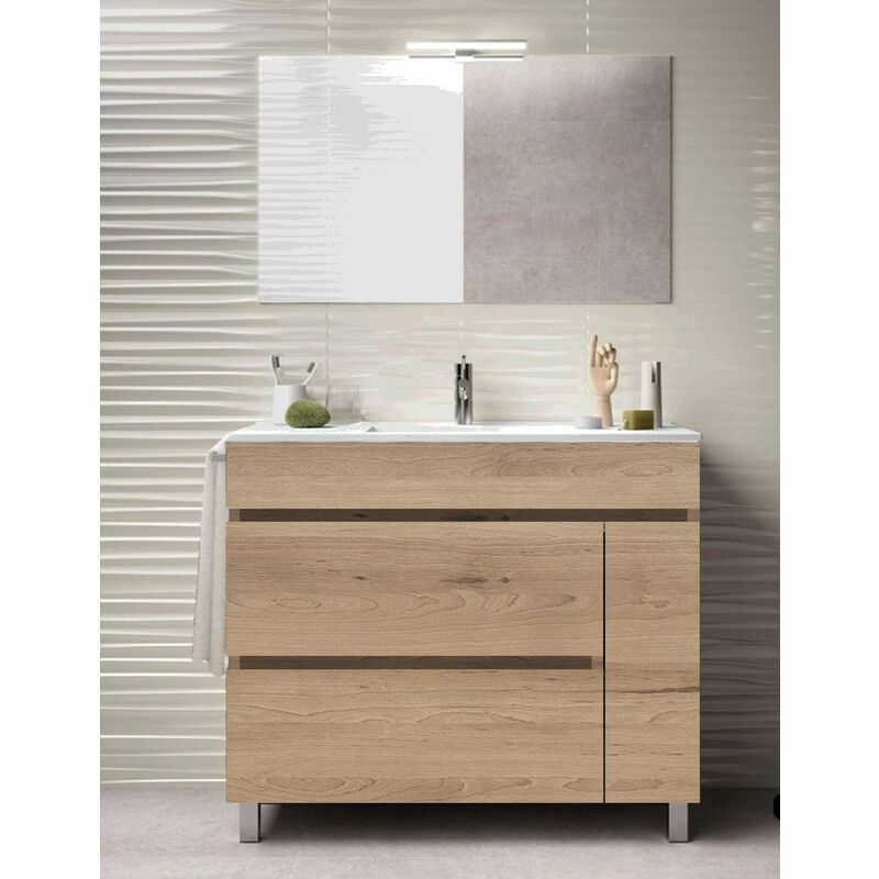 foto del prodotto allstone set da bagno caprera 2 cassetti e una porta 7 colori diversi 15 misure include mobile, lavabo e specchio steppa 120x45cm 2 seni