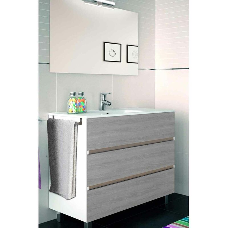 foto del prodotto allstone - set da bagno imperia 3 cassetti - 10 colori diversi - 15 misure - include mobile, lavabo e specchio - combi (bianco e smoky) 70x45cm