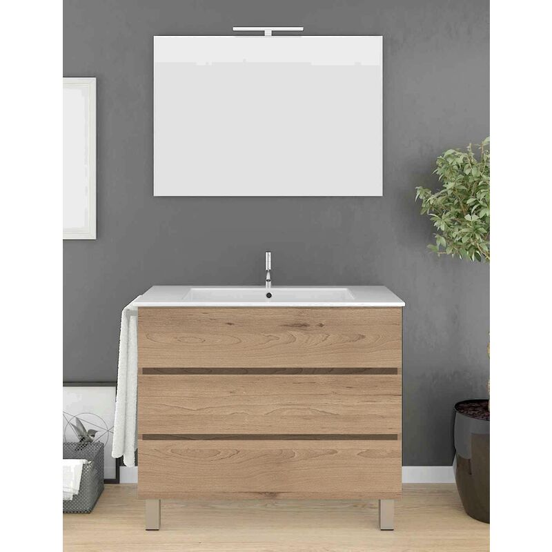 foto del prodotto allstone set da bagno imperia 3 cassetti 10 colori diversi 15 misure include mobile, lavabo e specchio steppa 90x45cm