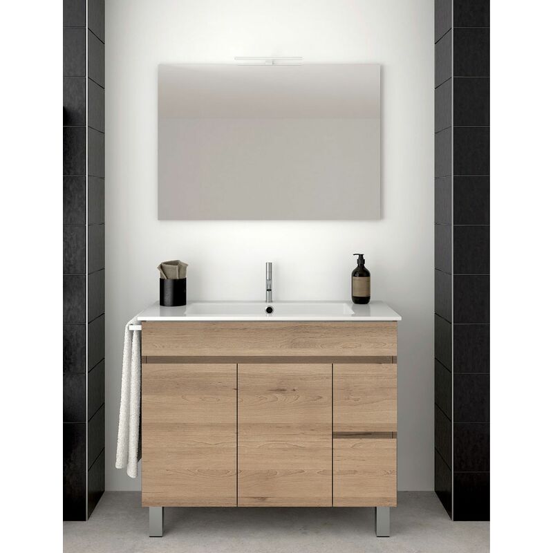 foto del prodotto allstone - set da bagno isquia 2 cassetti e due ante - 7 colori diversi - 15 misure - include mobile, lavabo e specchio - steppa 90x45cm