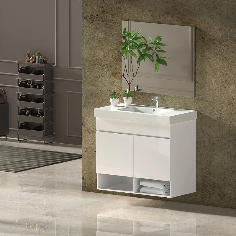 foto del prodotto allstone set da bagno nebari 7 colori diversi 15 misure 2 ante o un cassetto a scelta include mobile, lavabo e specchio bianco lucido