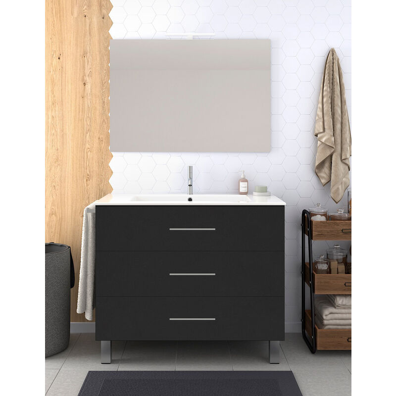 foto del prodotto allstone set da bagno ribera 3 cassetti 7 colori diversi 15 misure include mobili, lavabo e specchio grafite 60x45cm