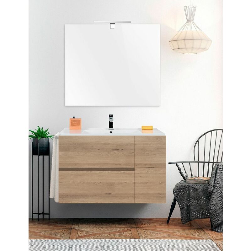 foto del prodotto allstone set da bagno sospeso itaca 2 cassetti e una porta 7 colori diversi 15 misure include mobile, lavabo e specchio steppa 100x40cm
