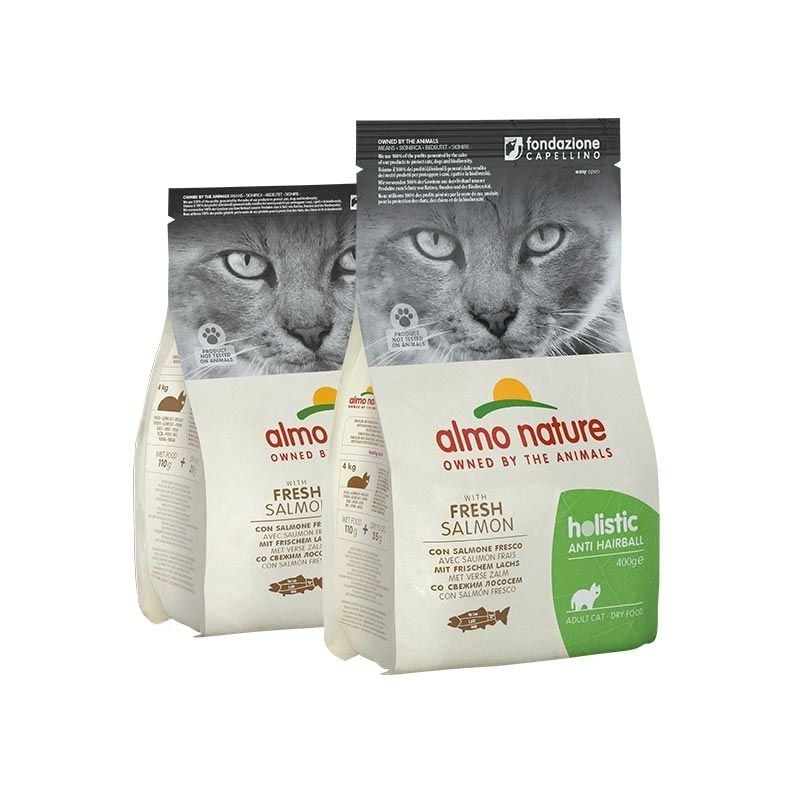 foto del prodotto almo holistic aiuto gatto, crocchette 400gr hairball, pesce e patate