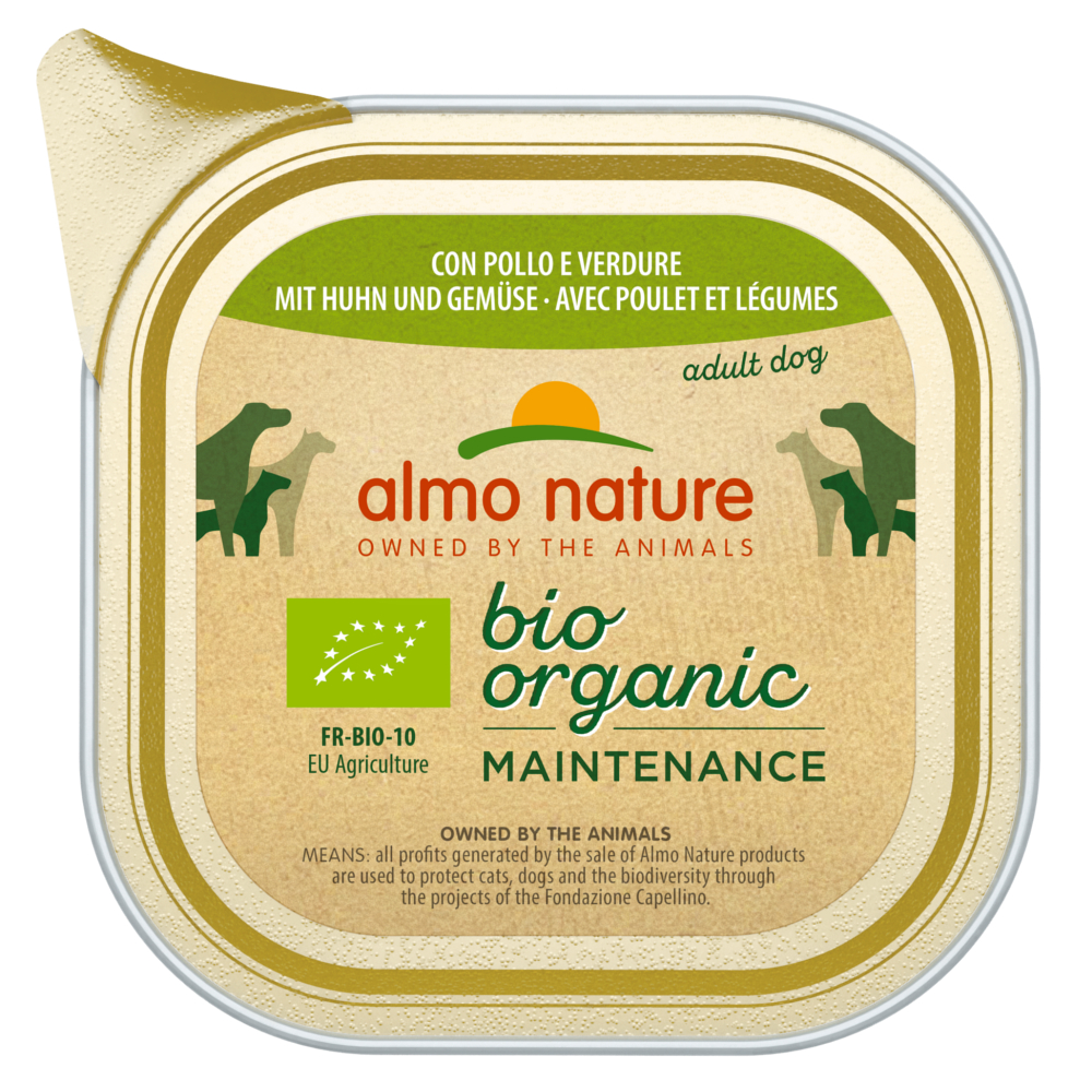 foto del prodotto almo nature bioorganic maintenance 6 x 100 g pollo bio e verdure bio